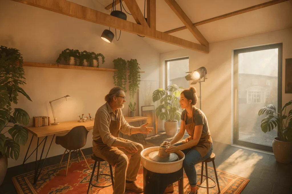 Generated image of a man and a woman in the art workshop